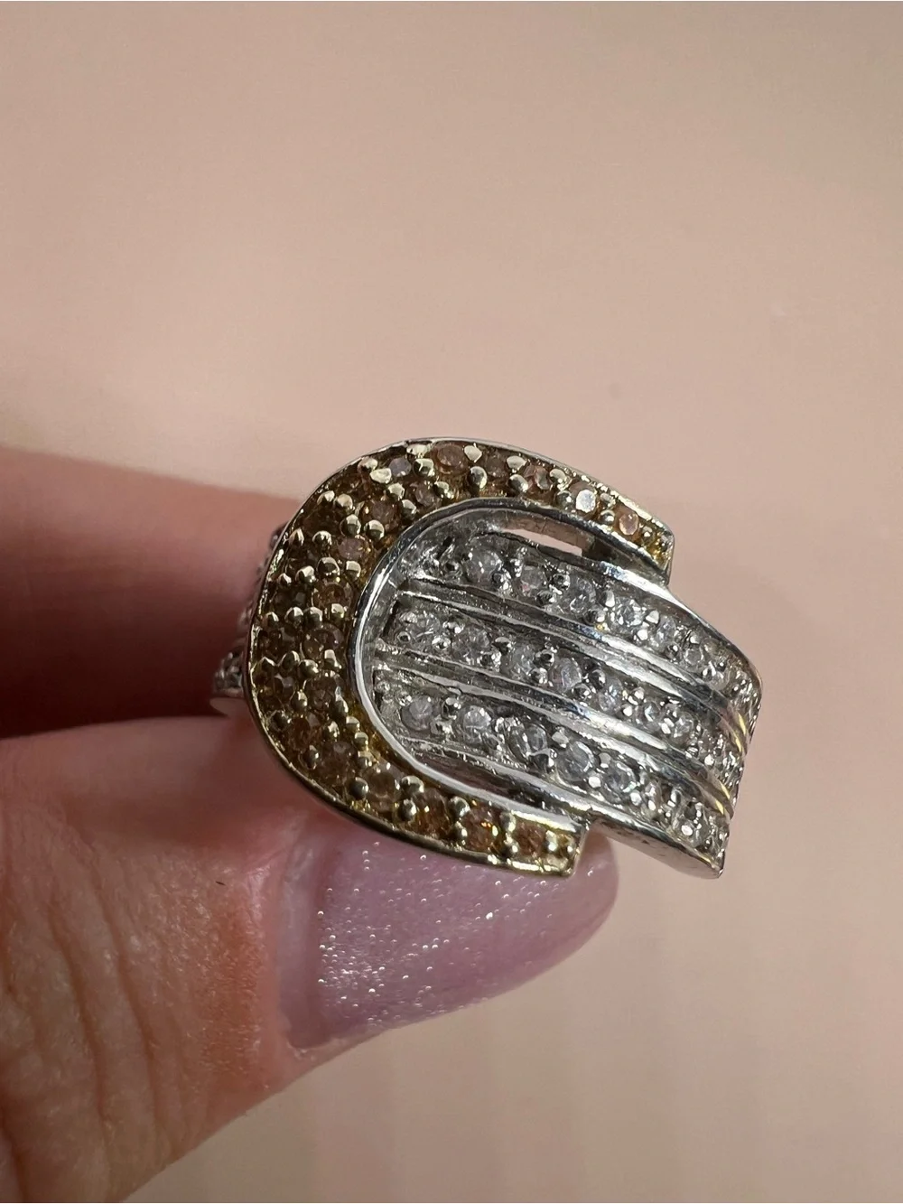 Vintage Sterling silver ring with yellow and clear crystals